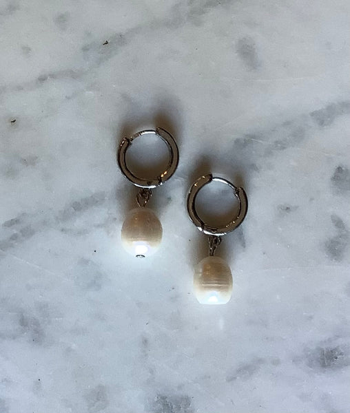 Friday Huggie Pearl Earrings