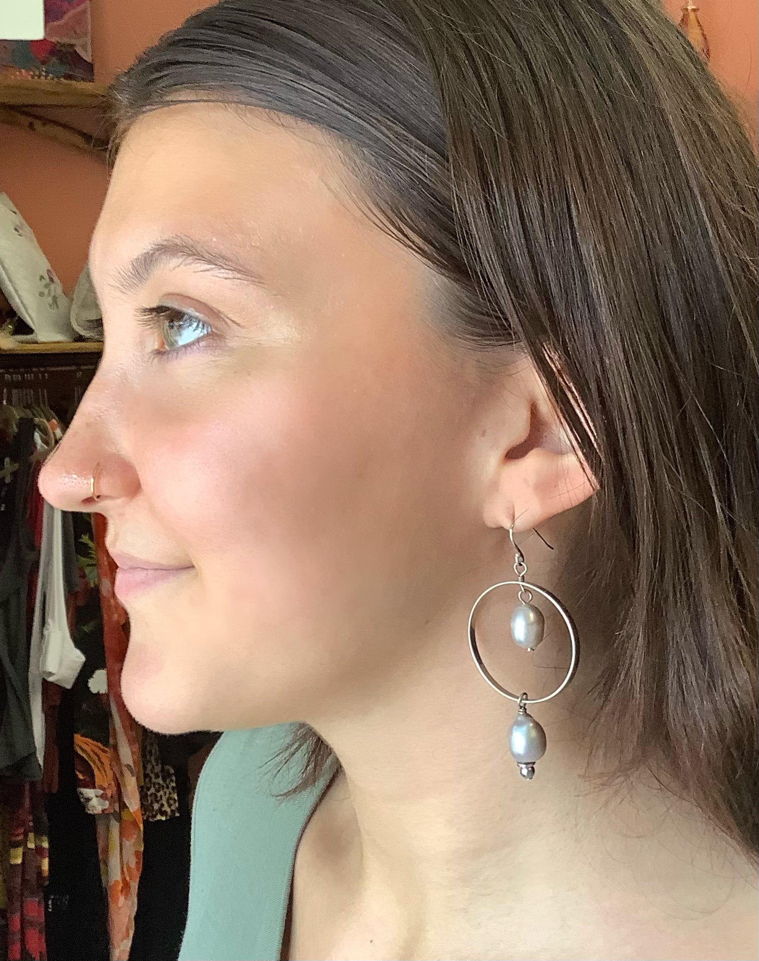 Dove Grey Elliptical Earrings