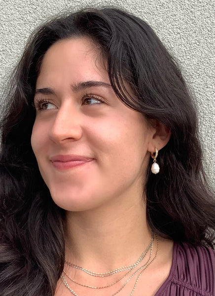 Friday Huggie Pearl Earrings