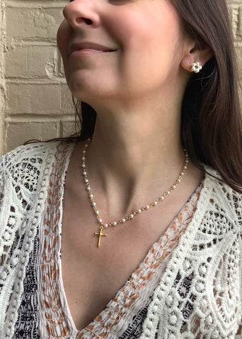Pearly Cross Necklace