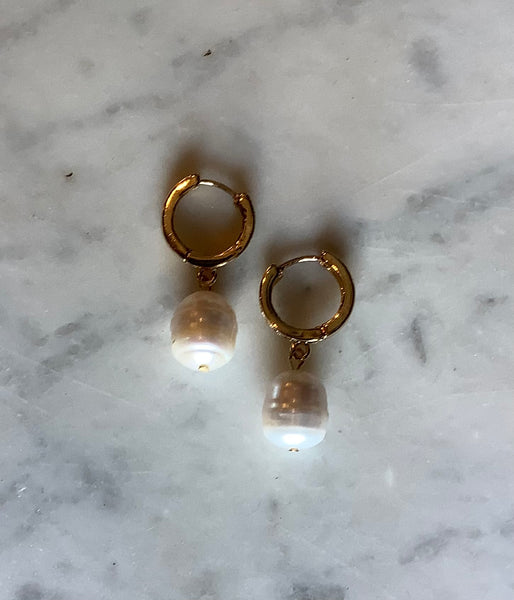 Friday Huggie Pearl Earrings