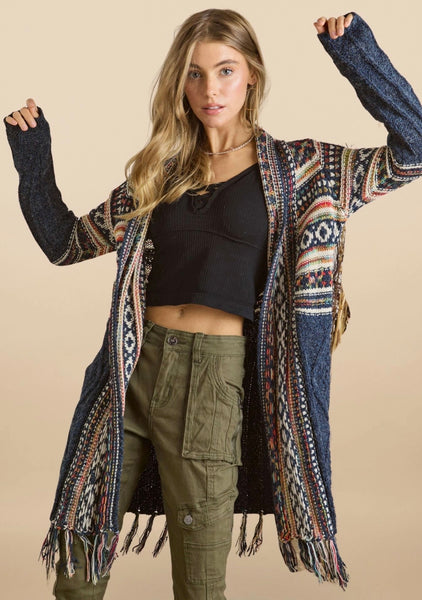 Aztec Fringed Cardigan