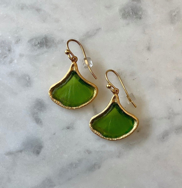 Stained Glass Ginkgo Earrings