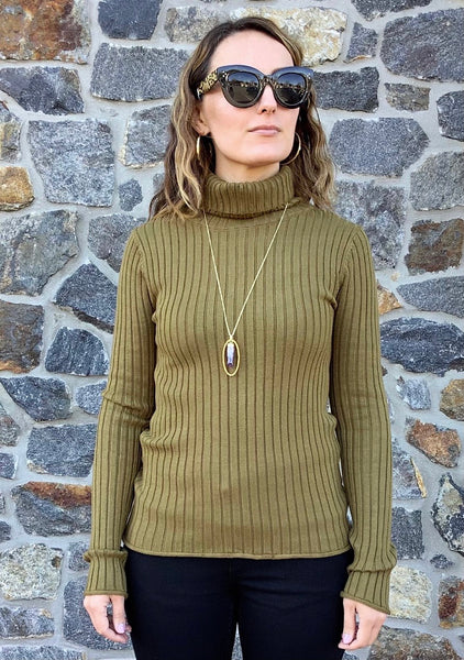 Moss Ribbed Turtleneck