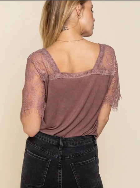 Date Night Merlot Lace Tee