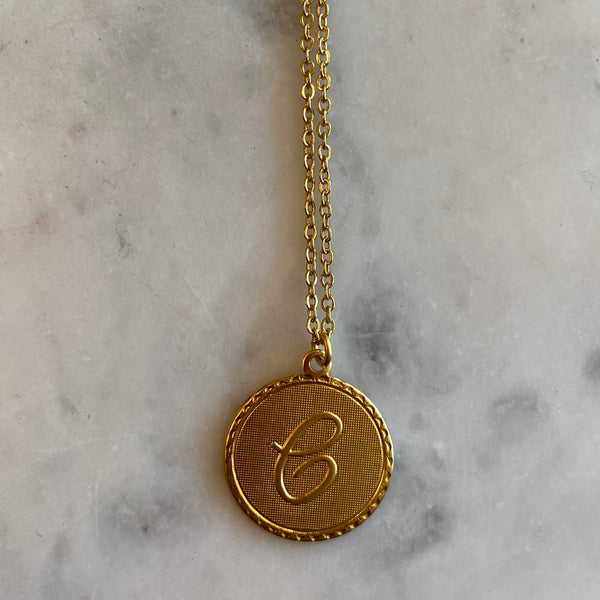 Gold Mini Monogram Coin Necklace